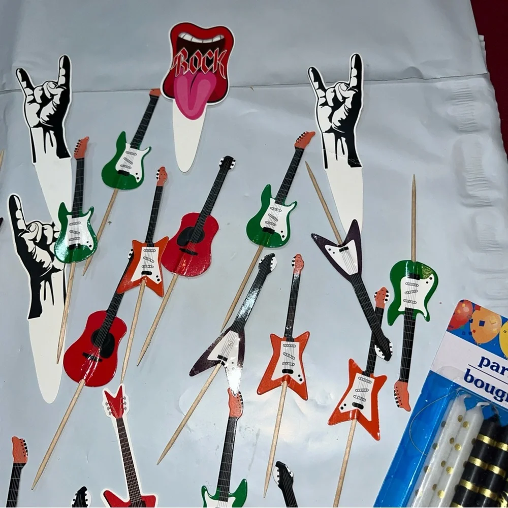 Rock'n'Roll GUITAR Music cupcake PICK Topper LOT Birthday Party Celebration New